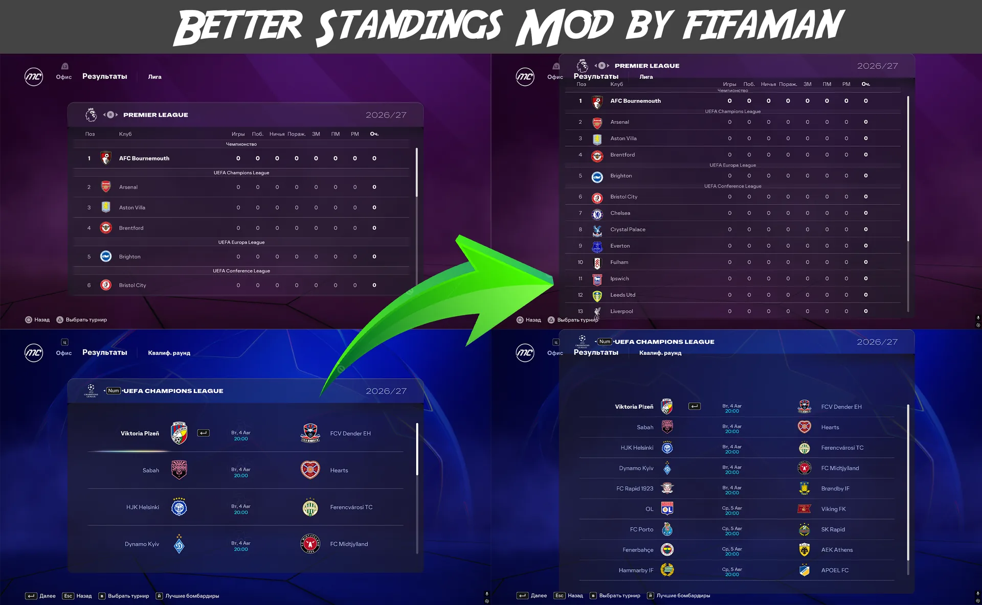 Better Standings Menu